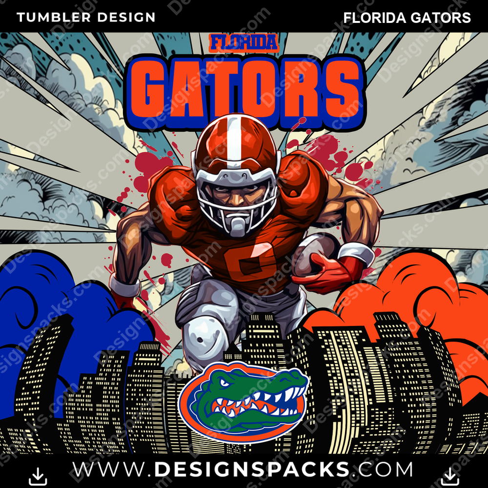 College Sport Comic Cover Florida Gators Tumbler Digital Wrap Design