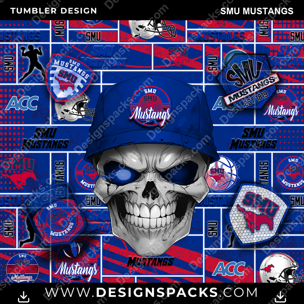 College Sport Skull SMU Mustangs Tumbler Digital Wrap Design