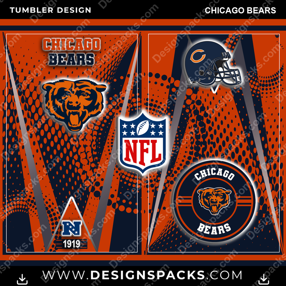 Football Team Logo Chicago Bears NFL Football Tumbler Digital Wrap Design Download