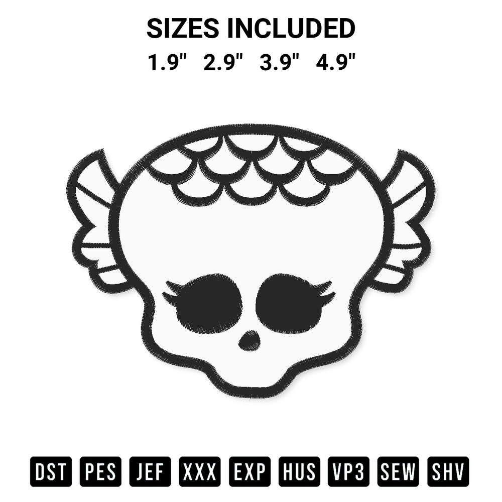Stitch like a pro with the Lagoona Head Monster High Embroidery Design embroidery pattern from Designspacks.com. High-quality digital machine embroidery file. Available sizes: 1.9", 2.9", 3.9", 4.9".