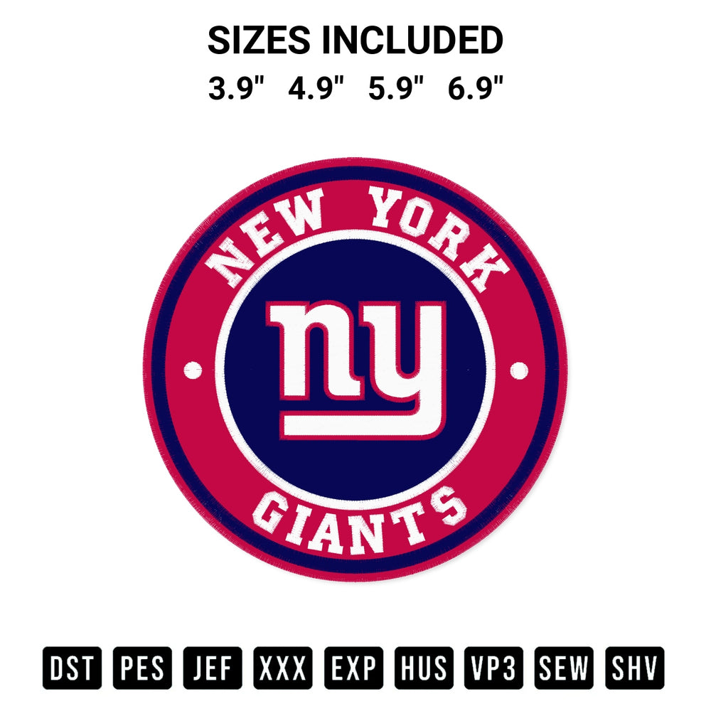 Discover the perfect addition to your crafting collection: New York Giants Circle Logo Embroidery Design embroidery file. Instantly available at Designspacks.com. Available sizes: 3.9", 4.9", 5.9", 6.9".
