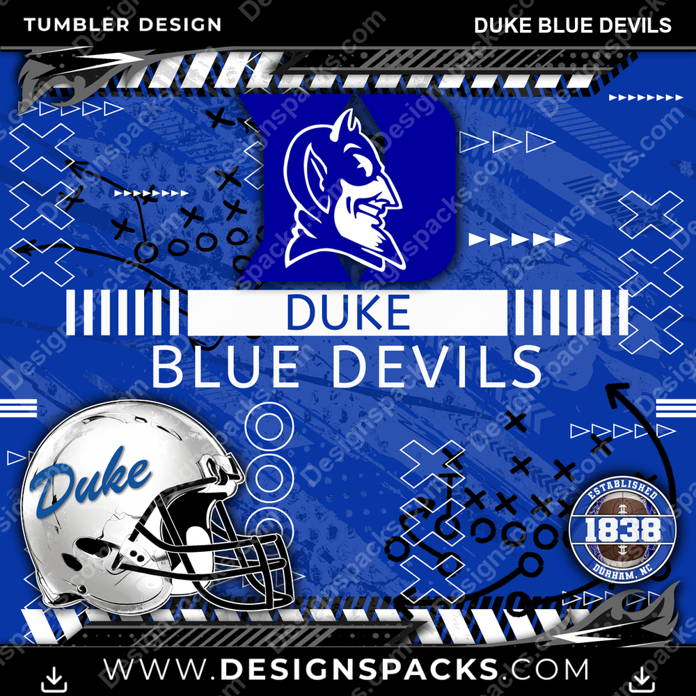 College Sport Xs & Os Duke Blue Devils Tumbler Digital Wrap Design