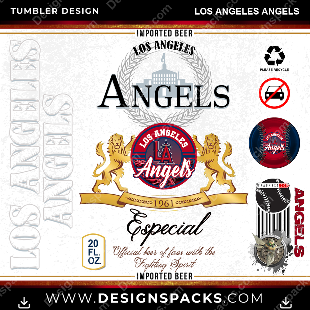 Baseball Modelo Los Angeles Angels Tumbler Digital Wrap Design