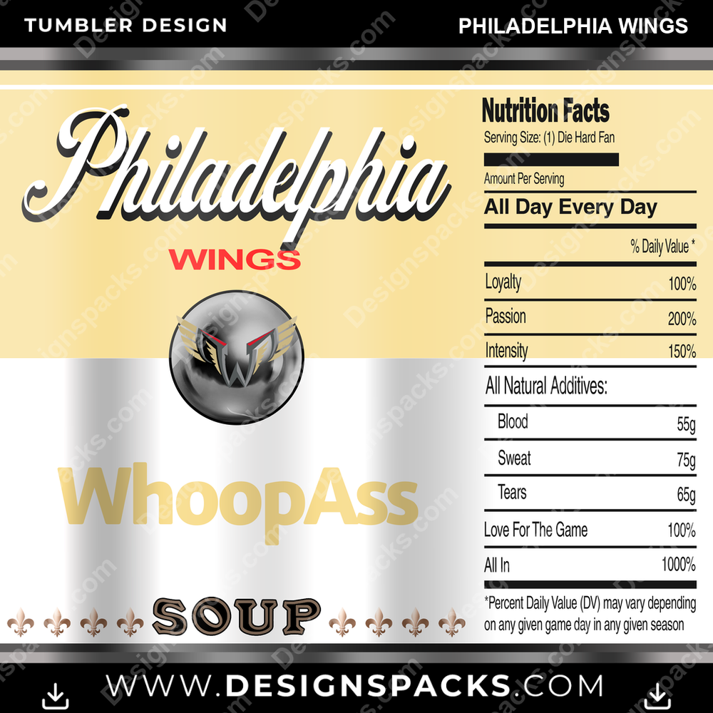 Lacrosse Soup Can Philadelphia Wings Tumbler Digital Wrap Design