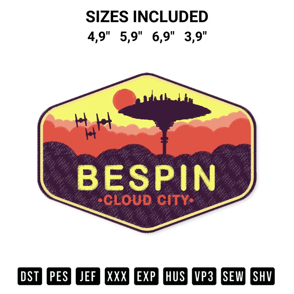Looking for the perfect pattern? Download the Star Wars Bespin Cloud City Logo Bespin Star Wars Location Embroidery Design embroidery design today at Designspacks.com. Crisp, clean stitching guaranteed. Available sizes: 4,9", 5,9", 6,9", 3,9".
