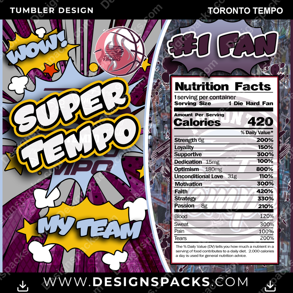 Basketball Super Team Toronto Tempo Tumbler Digital Wrap Design
