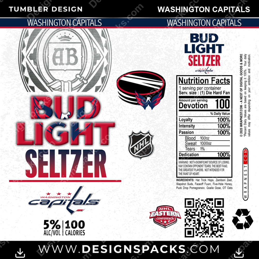 Hockey Bud Light Seltzer Washington Capitals Tumbler Digital Wrap Design