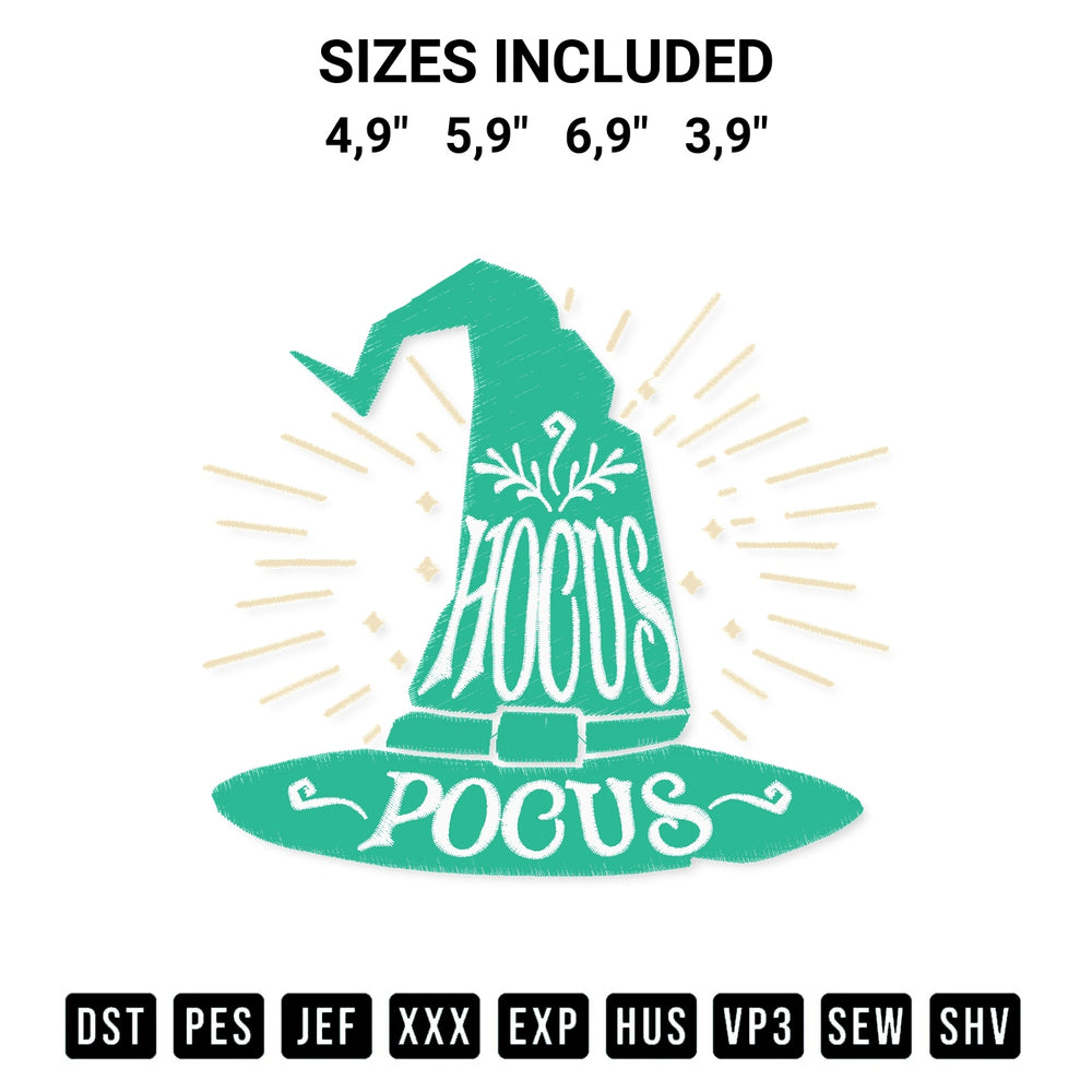 Discover the perfect addition to your crafting collection: Hocus Pocus Vintage Halloween Teal Witch Hat Halloween 2022 Logo Embroidery Design embroidery file. Instantly available at Designspacks.com. Available sizes: 4,9", 5,9", 6,9", 3,9".