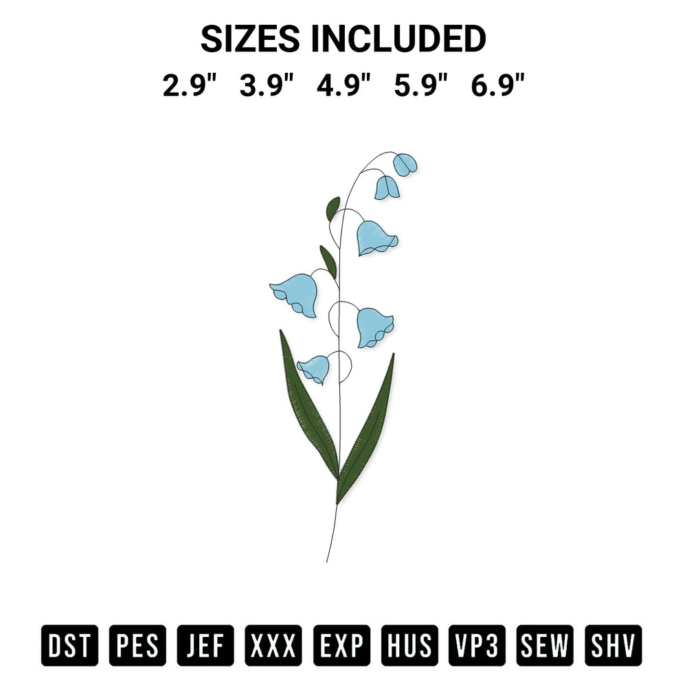 Add a unique touch to your apparel with the Lily Of The Valley Flower Embroidery Design embroidery file. Premium instant download available now on Designspacks.com. Available sizes: 2.9", 3.9", 4.9", 5.9", 6.9".