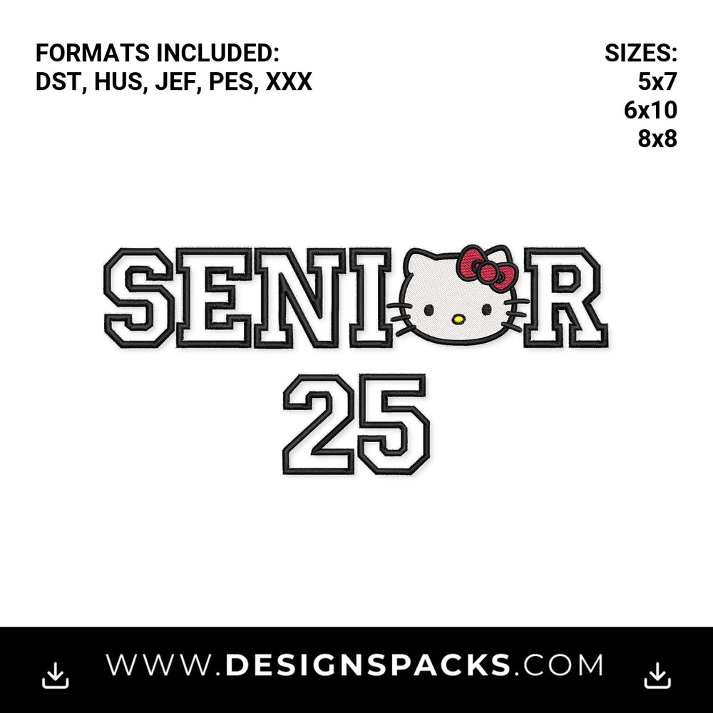 Hello Kitty Senior 25 Class of 2025 Embroidery Design - Instant digital download pattern at Designspacks.com