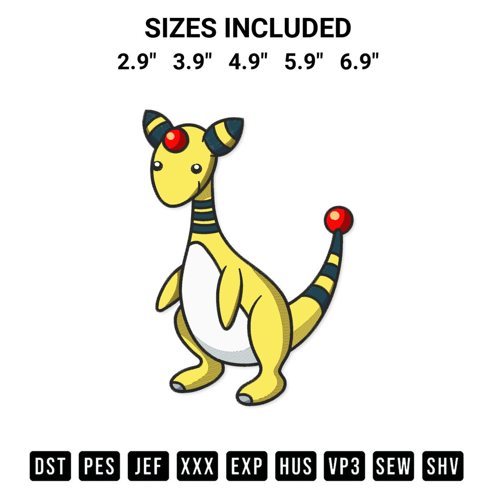Create amazing crafts with the Ampharos Pokemon Embroidery Design embroidery file. High-quality digital download from Designspacks.com, perfect for beginners and pros. Available sizes: 2.9", 3.9", 4.9", 5.9", 6.9".