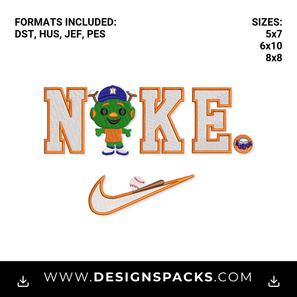 Astros Mascot Nike Baseball Logo Embroidery Design - Instant digital download pattern at Designspacks.com