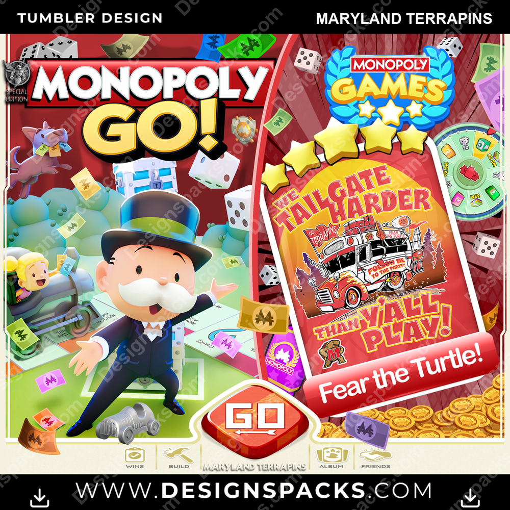 College Sport Monopoly Go! Maryland Terrapins NCAA College Sport Tumbler Digital Wrap Design Download
