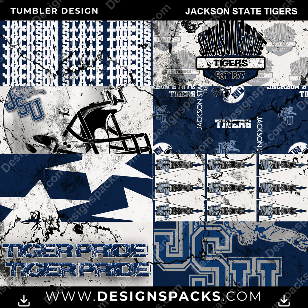 College Sport Distressed BG Jackson State Tigers NCAA College Sport Tumbler Digital Wrap Design Download