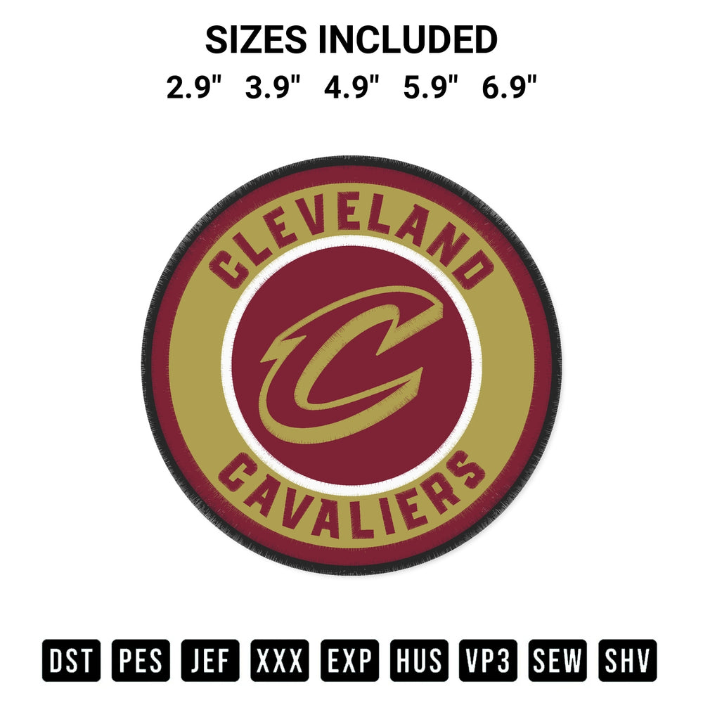 Transform your fabrics with the Cleveland Cavaliers Circle Logo Embroidery Design embroidery design. Instant access to premium digitized patterns at Designspacks.com. Available sizes: 2.9", 3.9", 4.9", 5.9", 6.9".
