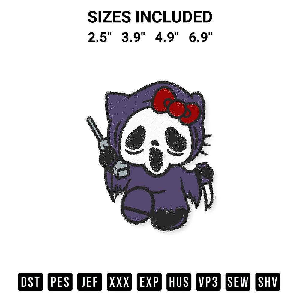 Create amazing crafts with the Hello Kitty Ghostface Embroidery Design embroidery file. High-quality digital download from Designspacks.com, perfect for beginners and pros. Available sizes: 2.5", 3.9", 4.9", 6.9".