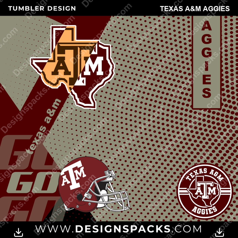 College Sport GO Texas A&M Aggies NCAA College Sport Tumbler Digital Wrap Design Download