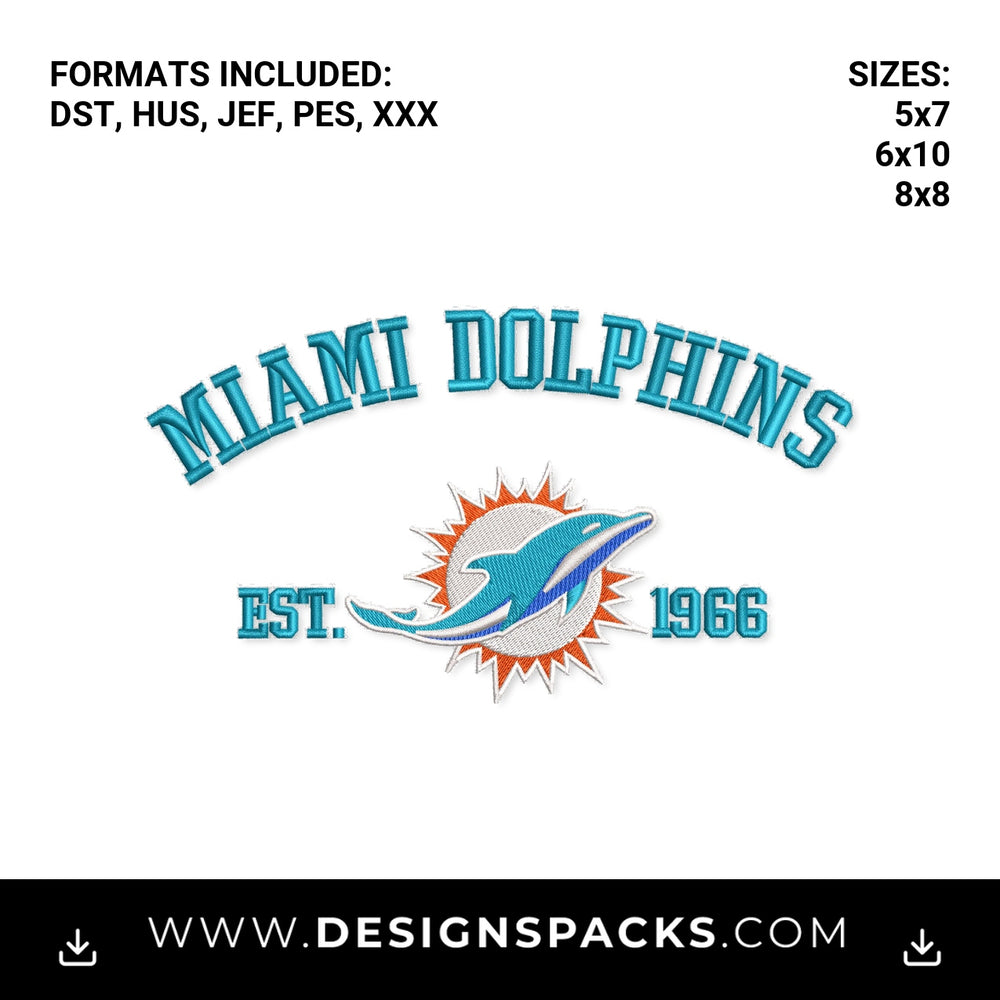 Miami Dolphins Vintage Est 1966 Logo Embroidery Design - Instant digital download pattern at Designspacks.com