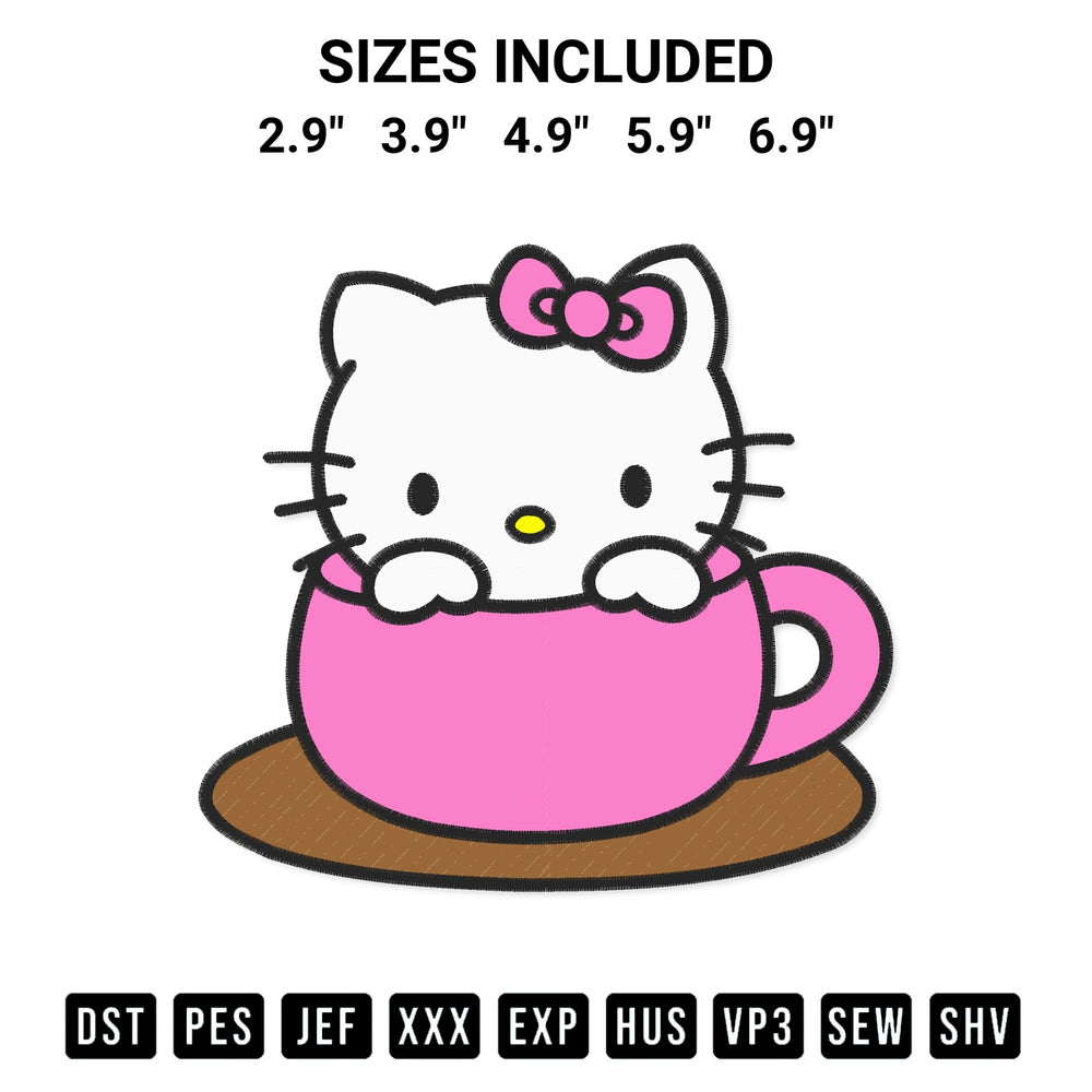 Transform your fabrics with the Cute Kitty In Teacup Embroidery Design embroidery design. Instant access to premium digitized patterns at Designspacks.com. Available sizes: 2.9", 3.9", 4.9", 5.9", 6.9".