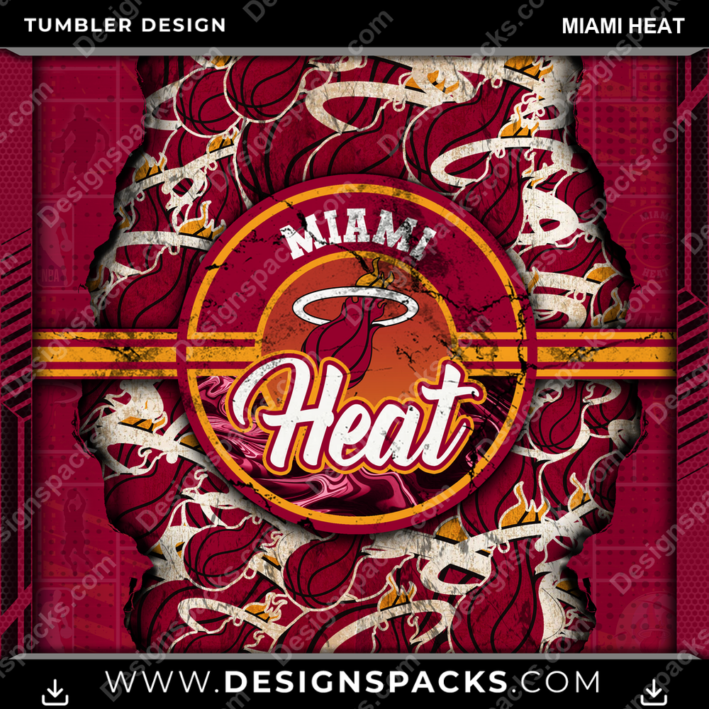 Basketball Ripped Miami Heat Tumbler Digital Wrap Design