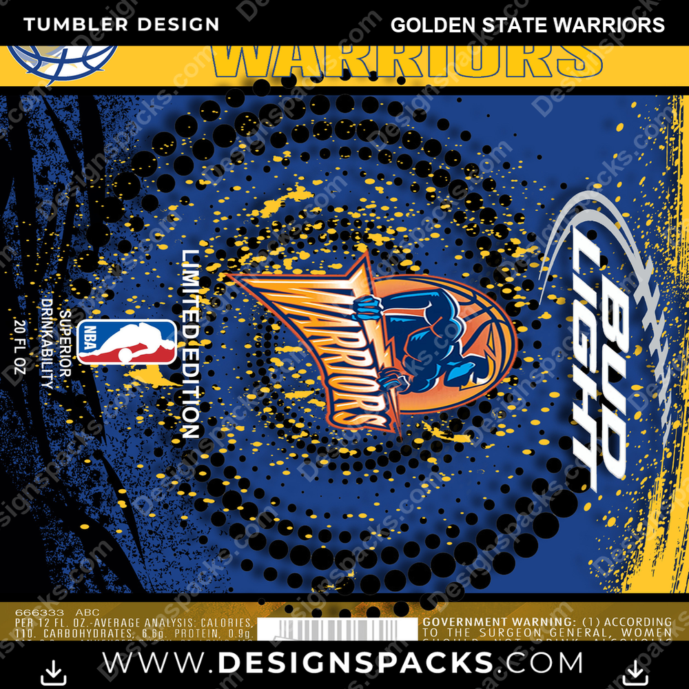 Basketball Bud Golden State Warriors Tumbler Digital Wrap Design