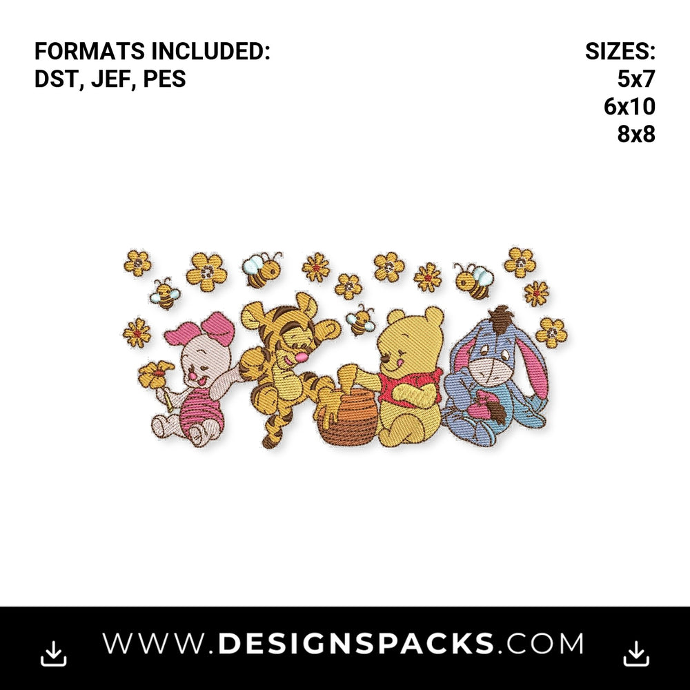 Winnie the Pooh & Friends Honey Bees Embroidery Design - Instant digital download pattern at Designspacks.com