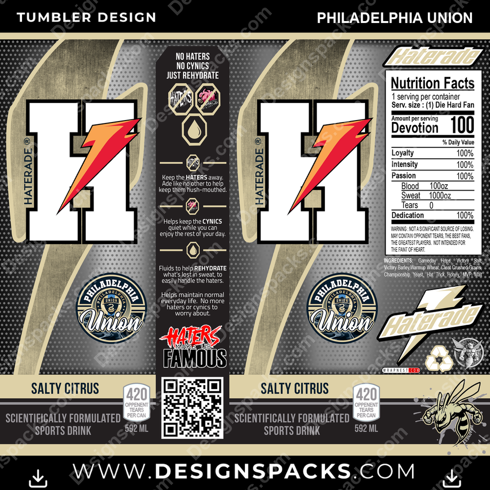 Soccer Haterade Philadelphia Union Tumbler Digital Wrap Design