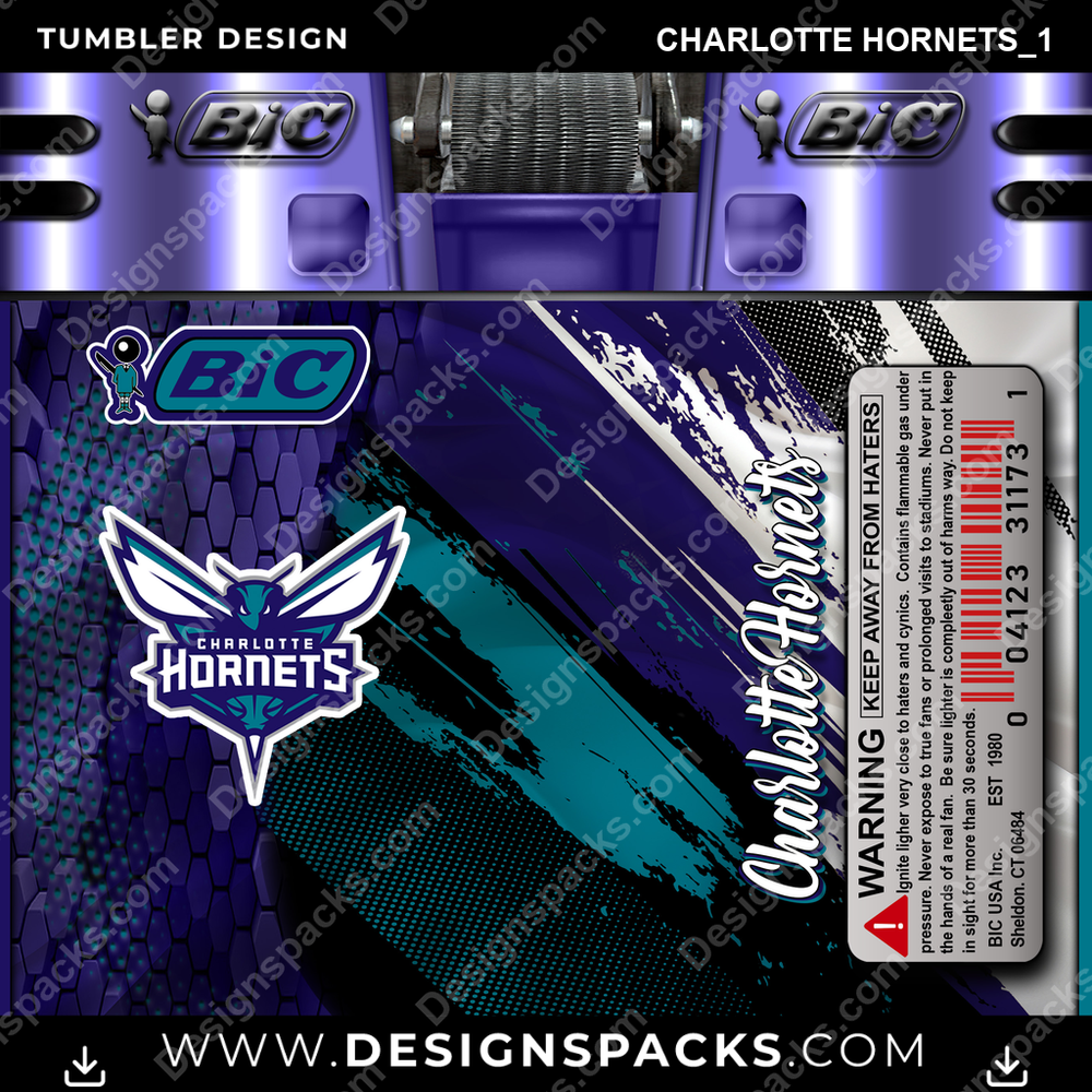 Basketball BIC Lighter Charlotte Hornets_1 Tumbler Digital Wrap Design