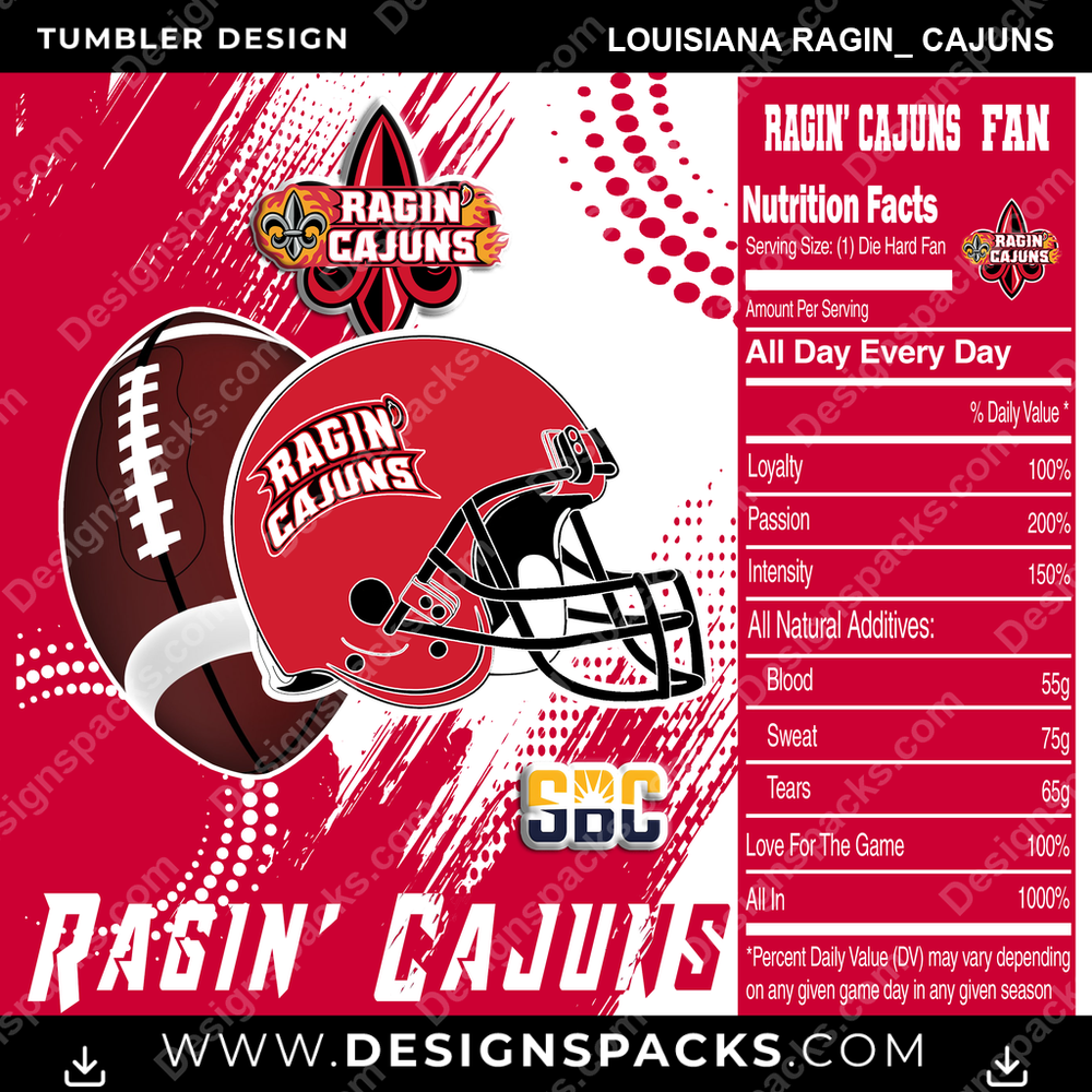 College Sport Team Fan CFB Louisiana Ragin_ Cajuns Tumbler Digital Wrap Design