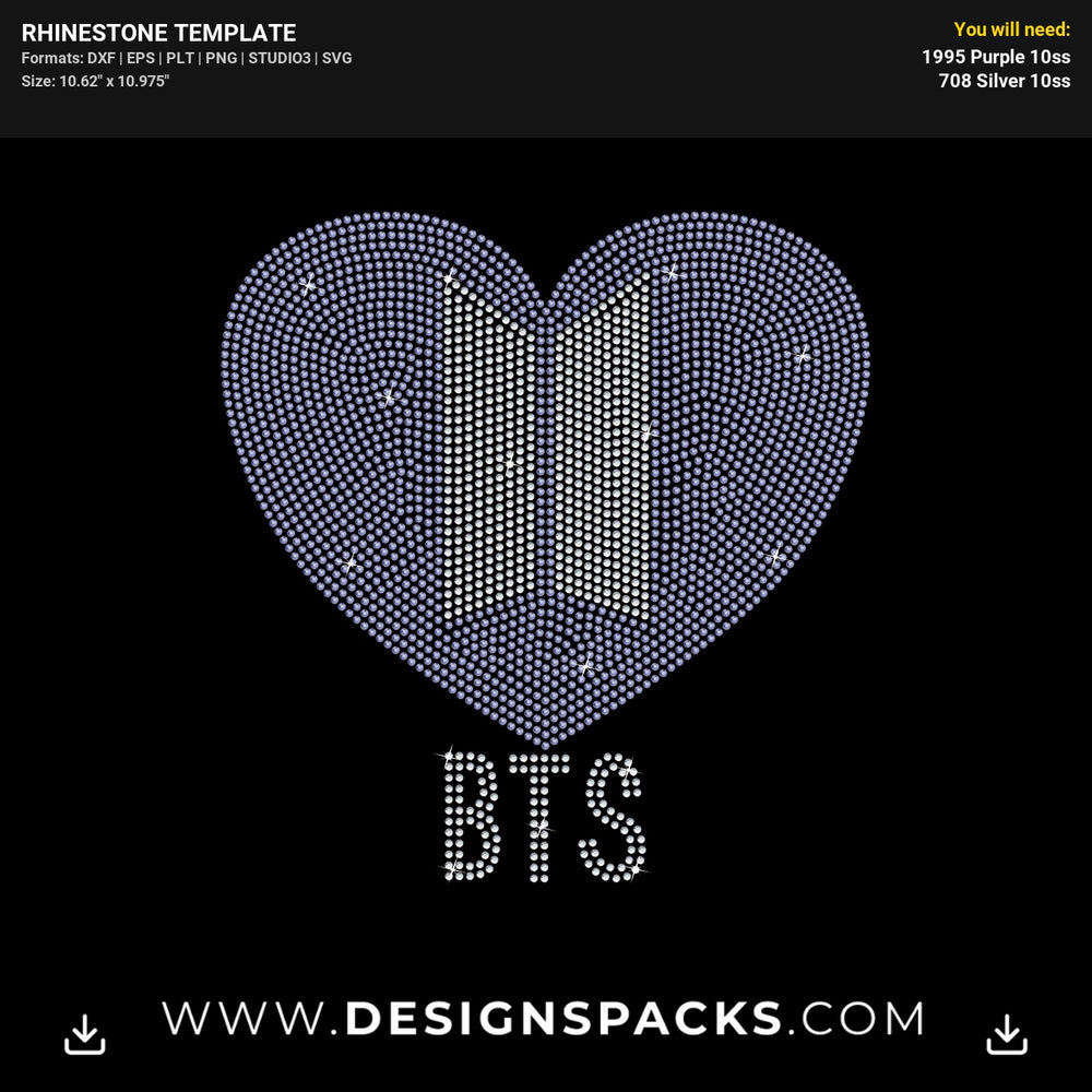 BTS Symbol Heart Kpop Logo Rhinestone Digital Template
