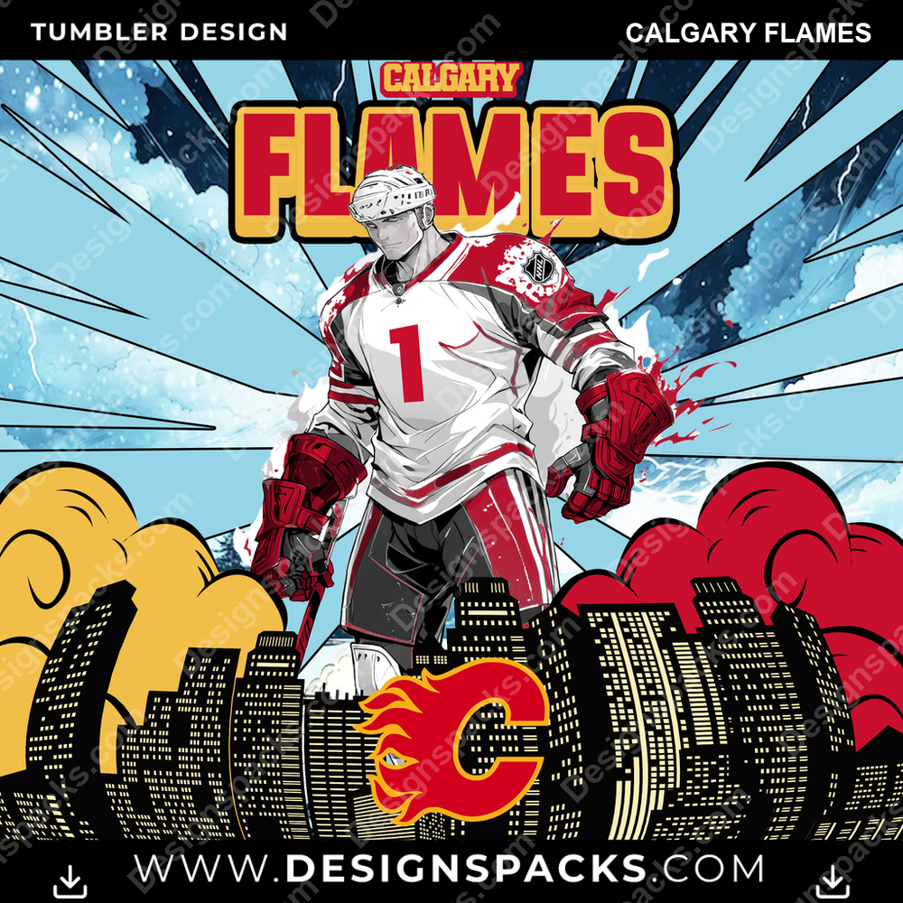 Ice Hockey Comic Cover Calgary Flames Tumbler Digital Wrap Design