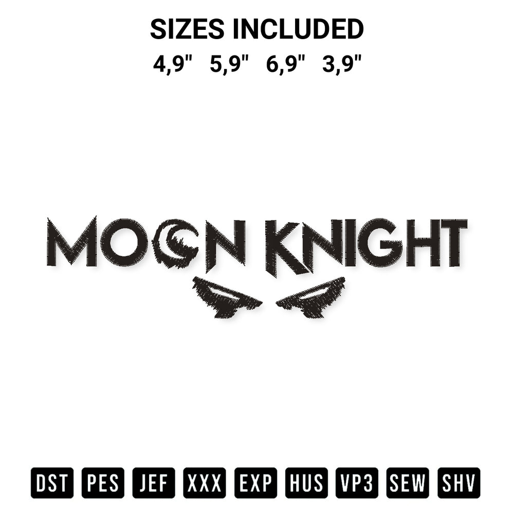 Create amazing crafts with the Moon Knight Logo Embroidery Design embroidery file. High-quality digital download from Designspacks.com, perfect for beginners and pros. Available sizes: 4,9", 5,9", 6,9", 3,9".