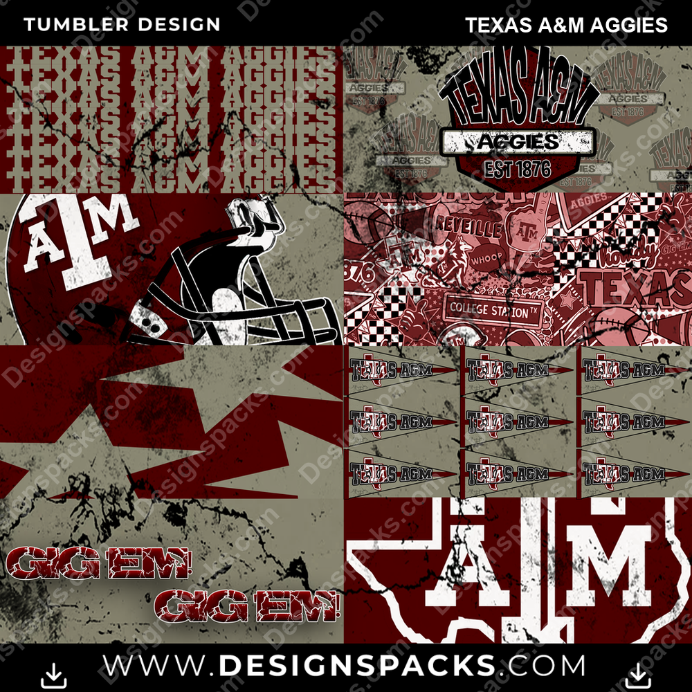 College Sport Distressed BG Texas A&M Aggies NCAA College Sport Tumbler Digital Wrap Design Download