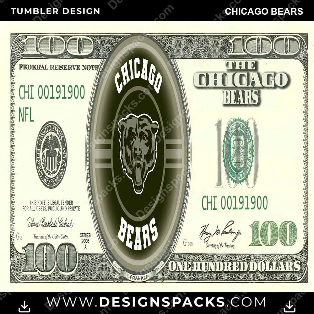 Football 100 Dollar Bill Chicago Bears NFL Football Tumbler Digital Wrap Design Download