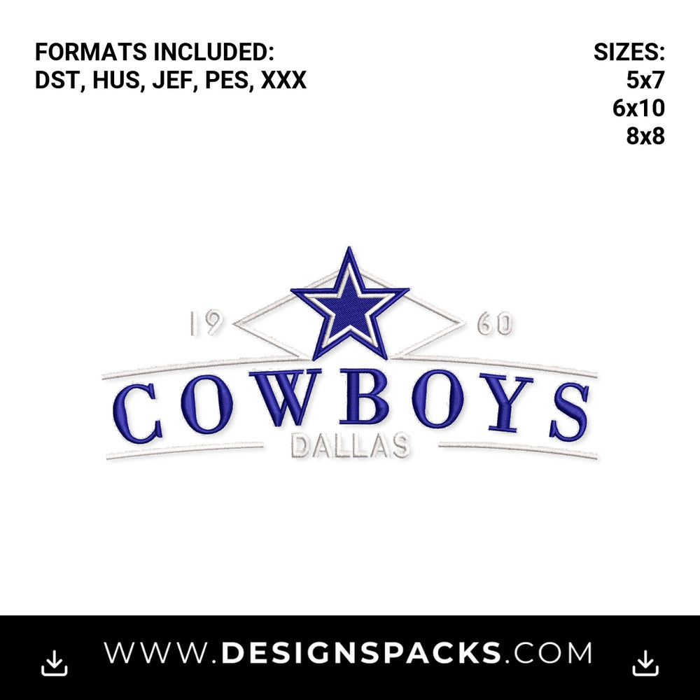 Dallas Cowboys 1960 Vintage Star Logo Embroidery Design - Instant digital download pattern at Designspacks.com