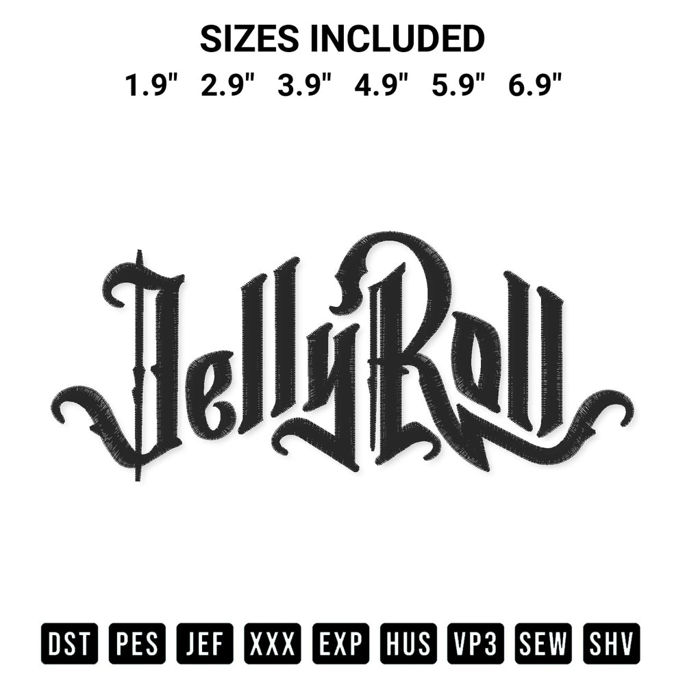 Get the Jelly Roll Logo Embroidery Design embroidery design for your custom crafts! Premium digitized files available for instant download at Designspacks.com. Available sizes: 1.9", 2.9", 3.9", 4.9", 5.9", 6.9".