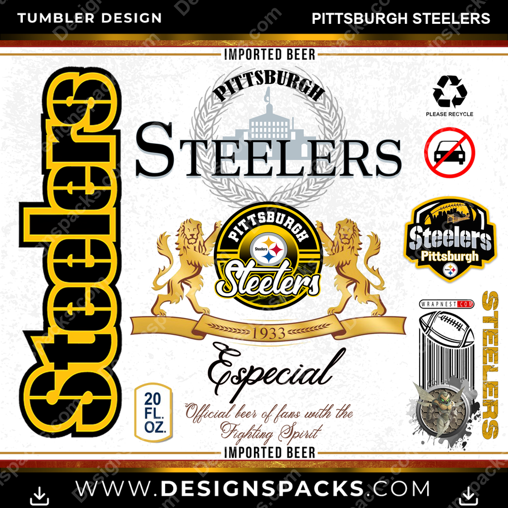 Football Modelo Pittsburgh Steelers Tumbler Digital Wrap Design