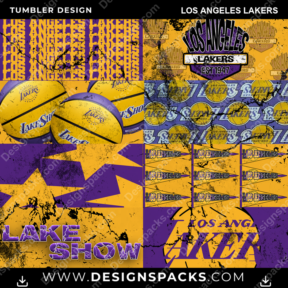 Basketball Distressed BG Los Angeles Lakers NBA Basketball Tumbler Digital Wrap Design Download