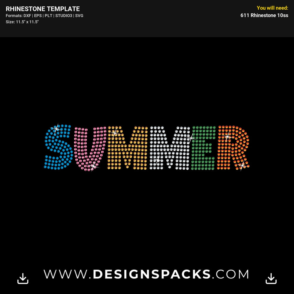 Summer Multicolor Rhinestone Digital Template