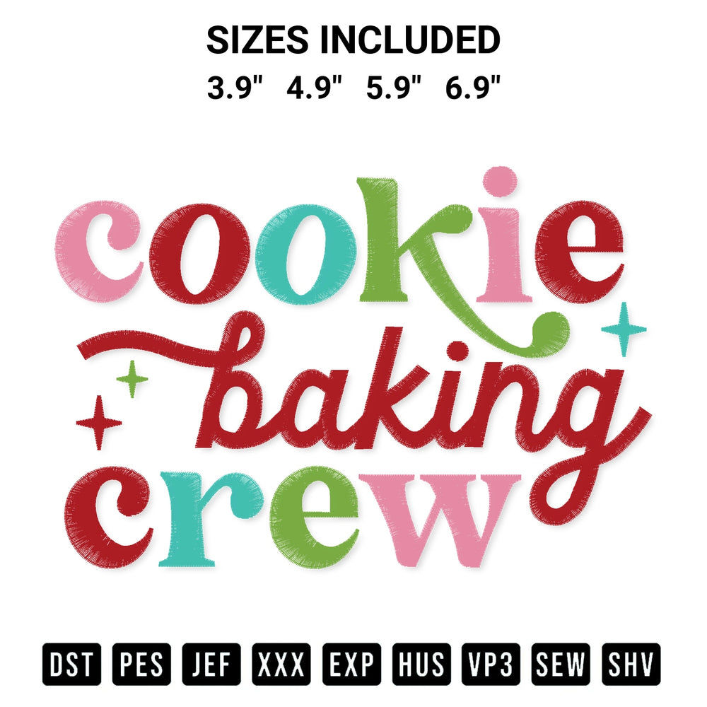 Transform your fabrics with the Cookie Baking Crew Retro Embroidery Design embroidery design. Instant access to premium digitized patterns at Designspacks.com. Available sizes: 3.9", 4.9", 5.9", 6.9".