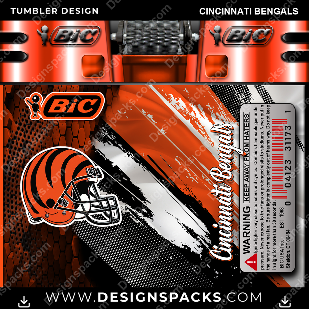 Football BIC Lighter Cincinnati Bengals Tumbler Digital Wrap Design
