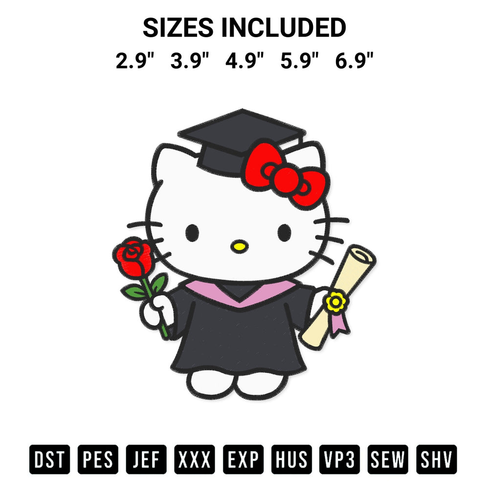 Download the Hello Kitty Flower And Grad Cap Embroidery Design machine embroidery design exclusively at Designspacks.com. Premium digitized pattern for apparel and DIY crafts. Available sizes: 2.9", 3.9", 4.9", 5.9", 6.9".