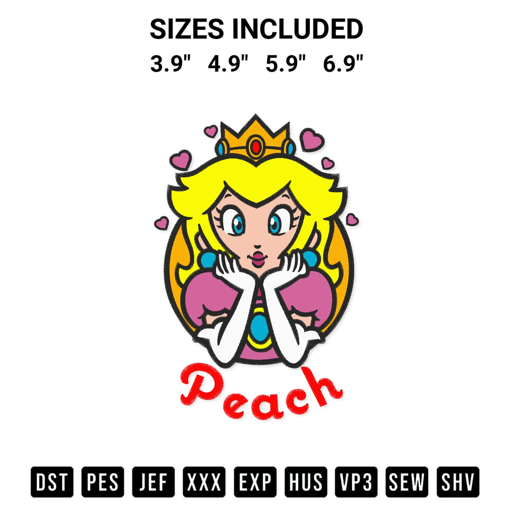 Transform your fabrics with the Princess Peach Circle Portrait Embroidery Design embroidery design. Instant access to premium digitized patterns at Designspacks.com. Available sizes: 3.9", 4.9", 5.9", 6.9".