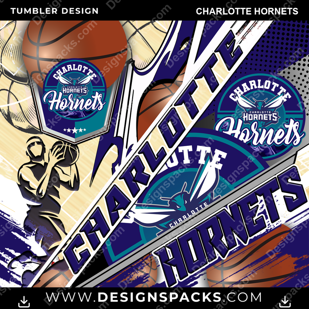 Basketball Silhouette Charlotte Hornets Tumbler Digital Wrap Design