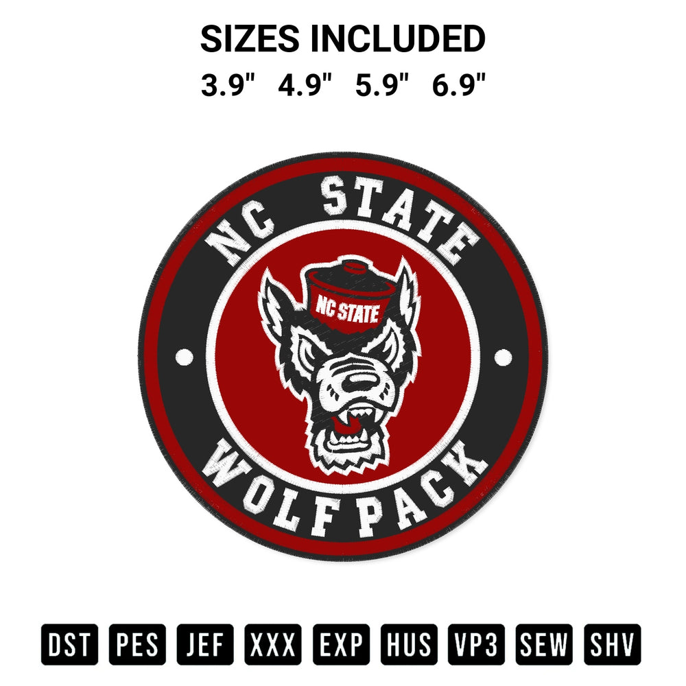 Shop the Ncaa Nc State Wolfpack Logo Embroidery Design machine embroidery pattern at Designspacks.com. Beautifully digitized for flawless stitching on any fabric. Available sizes: 3.9", 4.9", 5.9", 6.9".
