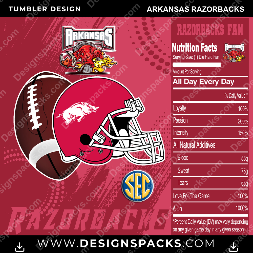 College Sport Team Fan CFB Arkansas Razorbacks NCAA Tumbler Digital Wrap Design Download