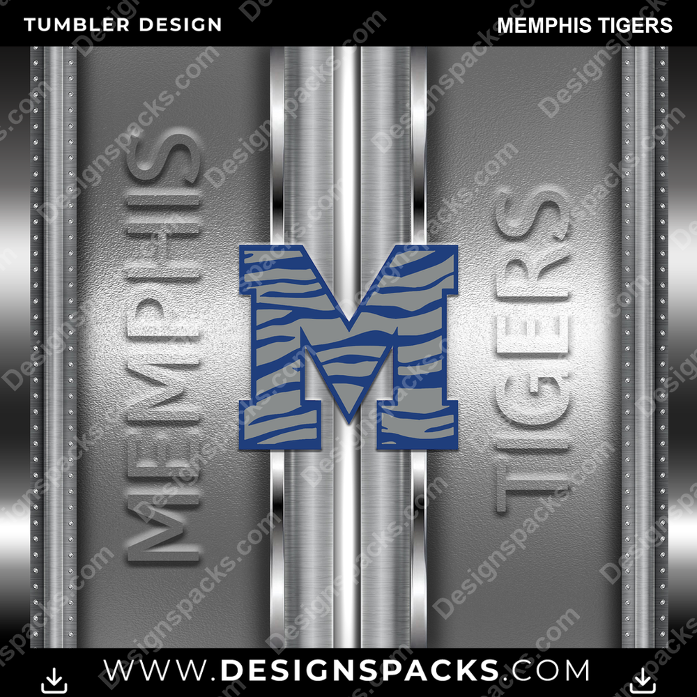 College Sport Metallic Memphis Tigers NCAA College Sport Tumbler Digital Wrap Design Download