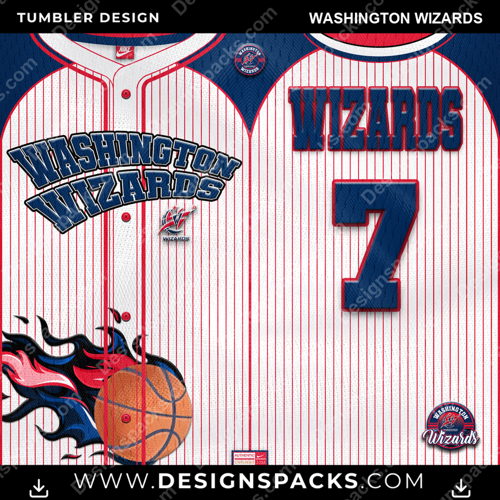 Basketball Team Button-Up Jersey Washington Wizards Tumbler Digital Wrap Design