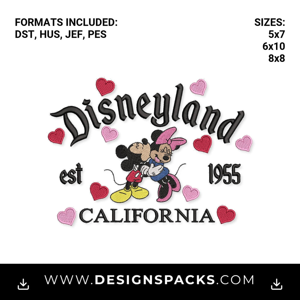 Disneyland Mickey Minnie Hearts Est 1955 Embroidery Design - Instant digital download pattern at Designspacks.com