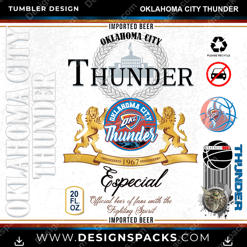 Basketball Modelo Oklahoma City Thunder Tumbler Digital Wrap Design